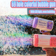 Load image into Gallery viewer, Bubble Gun Rocket 69 Holes Soap Bubbles Machine Gun Shape Automatic Blower With Light Toys For Kids Pomperos
