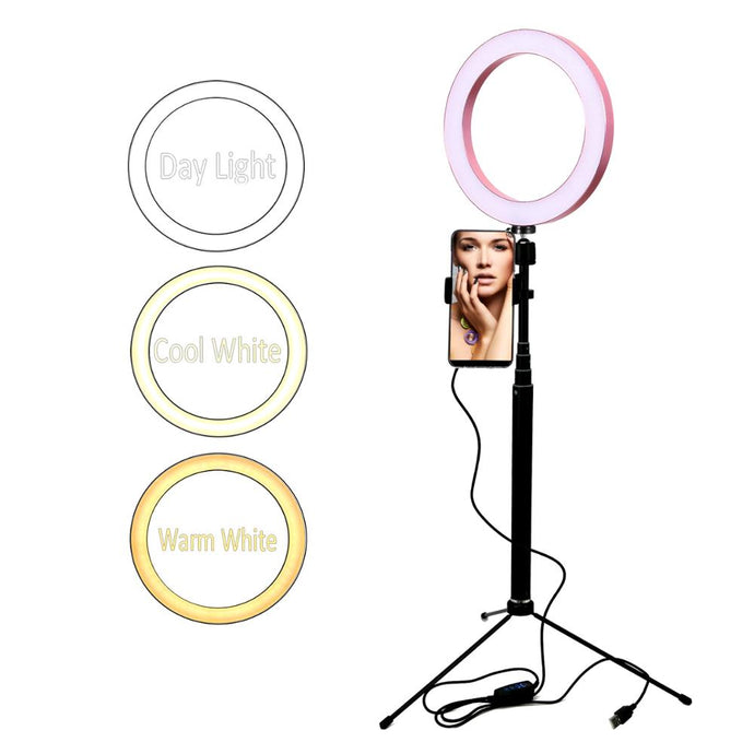 LED Selfie Ring Light with tripod phone holder Youtube Recording Salon Makeup 6/8/10inch USB 5V 3-color Adjustable Dimmable-EthioTELL