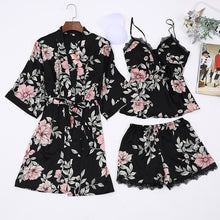 Load image into Gallery viewer, Satin Pajamas Big Size Bathrobe Women Lace Lingerie Sleepwear Set long sleeve and easy-EthioTELL