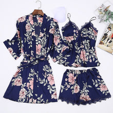 Load image into Gallery viewer, Satin Pajamas Big Size Bathrobe Women Lace Lingerie Sleepwear Set long sleeve and easy-EthioTELL