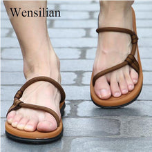 Load image into Gallery viewer, Sandals Men Sandalias Hombre Gladiator Sandals for Male Summer Roman Beach Shoes Flip Flops Slip on Flats Slippers Slides-EthioTELL
