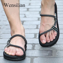 Load image into Gallery viewer, Sandals Men Sandalias Hombre Gladiator Sandals for Male Summer Roman Beach Shoes Flip Flops Slip on Flats Slippers Slides-EthioTELL