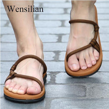 Load image into Gallery viewer, Sandals Men Sandalias Hombre Gladiator Sandals for Male Summer Roman Beach Shoes Flip Flops Slip on Flats Slippers Slides-EthioTELL